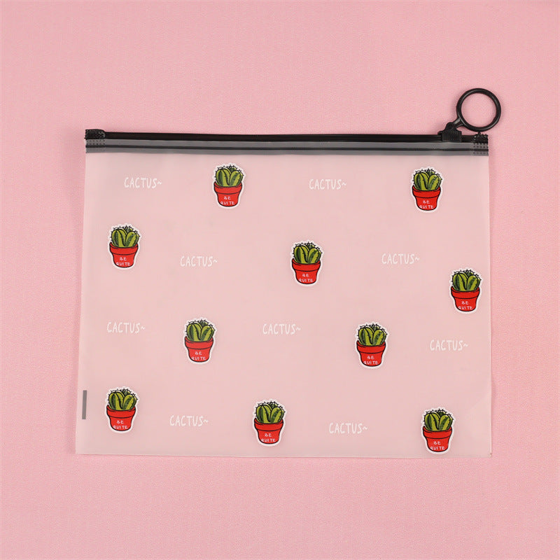 Wholesale Plastic Cartoon Cactus Zipper Document Bag